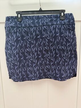 Tribal Navy Leaf-Pattern Stretch Mini Skirt